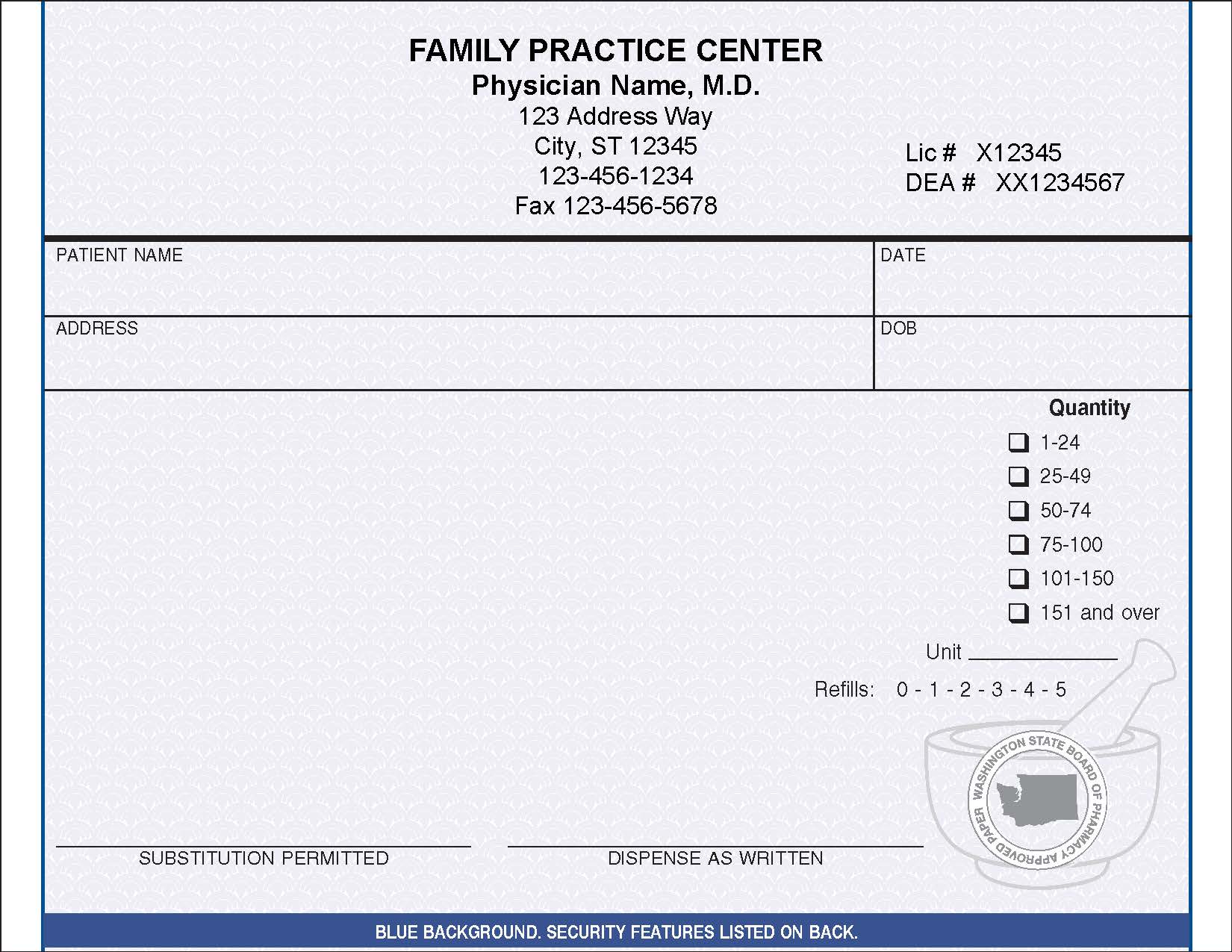 Washington Blank Order Form